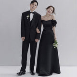 Shadow Studio Black Vertiny A Word Shoulder Light Wedding Dress Couple Take Pictures Theme Wedding Dress Fashion Retro Hepburn Style HZ0517