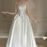 French Linden Light Wedding Dress 2026 New Bride Simple Boobs Go Out White Bowtail Dress HZ0517