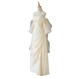 French One-Word Shoulder Light Wedding Bride Simple Stender Super Fairyson Line Out Yarn Wedding Welcome Banquet Evening Dress HZ0517