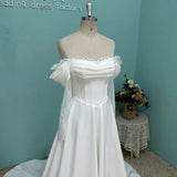 New Light Wedding Dress Woman 2026 New Word Shoulder Fork Tail Wedding Dress HZ0517