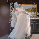 One-Word Shoulder Bra Light Wedding Dress 2026 New Bridal Niche Morning Dress Dress Super Fairy Beautiful Out Of The Yarn HZ0517