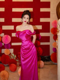 New Chinese Morning Dress Wedding Toast Dress Wedding Dress Luxury Rose Red Shoulder Dress HZ0517