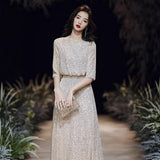 Evening Dress Dress Women's Banquet High-End Light Luxury Niche Dress Dinner Host High-End Slid Noble Temperament HZ0517