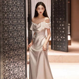 French Word Shoulder-To-Face Wedding Dress New Bridal Temperament Simple And Elegant Atmosphere To Go Out To Greet Dress Woman HZ0517