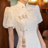 White Cheongsam Dress Woman 2026 New Summer New Chinese Style National Style Dress Collar Evening Dress HZ0517