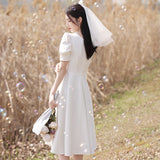 Sintered Light Wedding Dress French Simple Winter Small Man Certificate Small White Dress Dress White Dress Girl HZ0517