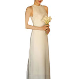 White Hanging Neck Lint Light Wedding Dress 2026 New Famous Dinner Dinner Will Be Able To Wear Out Of The Yarn HZ0517