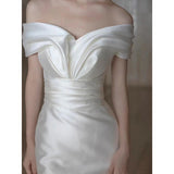 French-Style Densiness Light Wedding Dress 2026 Spring New Fishtail Go Out White Simple Sexy Shoulder Evening Dress HZ0517
