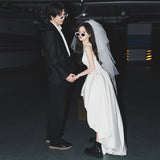 French Slings Light Wedding Dress Small Bride White Thin Simple Dress Skirt Short Fascling Card Yarn HZ0517