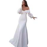 2026 Spring New Simple White Shoulder Welcome To Shoot Korean-Style Denite Tail Light Wedding Dress HZ0517