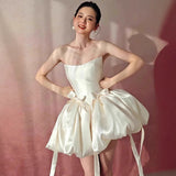 Mori's Super Fairy Bride's Morning Gown White Sling Dress Sweet And Spicy Waist-Wielded Short-Bossed Light Wedding Dress HZ0517