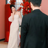 Brassed Engagement Light Wedding Dress 2026 New Bridal French-Style Densate Repair Fishtail Travel Yarn HZ0517