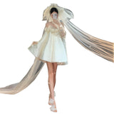 French Sweet Light Wedding Dress Super Fairy Flower Morning Robe Female Bride White Fading Face High Certificate Engagement Dress Dress HZ0517