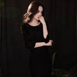 Black Annual Meeting Dress 2026 New Evening Dress Famous Dinner Party Temperament Fishtail Dresses Spring And Summer Hosting Dress HZ0517