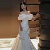 The Fastern Face Shoulder Light Wedding Dress 2026 Spring New Trend Bridal Princess Wind Fishtail French Dress Goods HZ0517