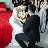 French Simple Linden Light Wedding Dress Sen Genus Yarn Bride High-End Shoulder Dress Dress HZ0517