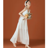 Suspension Light Wedding Dress Photo Shoot Super Fairy Simple White Thin Korean Seaside Photo Card Registration Small Dress Summer HZ0517