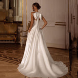 Simple Dingy Hanging Neck Temperament Light Wedding Season New French Retro Tail Yarn Banquet Dress HZ0517
