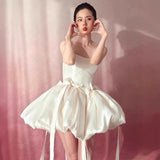 Mori's Super Fairy Bride's Morning Gown White Sling Dress Sweet And Spicy Waist-Wielded Short-Bossed Light Wedding Dress HZ0517
