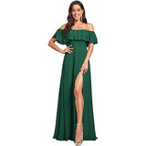 New One-Character Collar Solid-Colored Dress Sleeveless Long-Sleeved-Sided Chiffon Evening Dress Open Skirt HZ0517