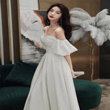 White Evening Dress 2026 New Banquet Temperament Long-Term Can Usually Wear A Birthday Word Shoulder Light Dress HZ0517