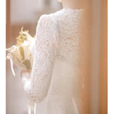 French Lace Wedding Dress 2026 New Bridal Atmosphere Simple Long-Sleeved Summer Welcome Yarn Small Tail Wedding Dress HZ0517