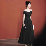 2026 New Word Shoulder Dress Host Toasting Bride Wedding Engagement Back Door Can Usually Wear A Dress HZ0517