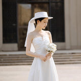 Small Small Wedding Dress White Simple Certificate Registration Go Out Yarn Travel To Shoot Birthday Party Breast-Wearing Evening Dress HZ0517