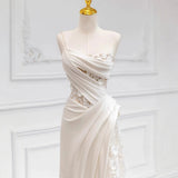 French Light Wedding Dress Bride Slanted Shoulder Linen Yarn Lace Bra Toast Dress Small Tail Welcome Dress HZ0517