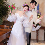 French High-End Lace Wedding Dress Long Sleeve Cover Arm Sen Series Super Fairy Shoulder Yarn Bride Wedding Dress Dress HZ0517