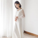 Travel Shot Light Wedding Dress Sen Series Simple White Denoodle Evening Dress Woman 2026 New Wedding Yarn Long Sleeve HZ0517