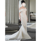 Sing Face Light Wedding Dress Bride 2026 New Main Yarn Shoulder Fishtail Dress Dress Korean Style Simple Go Out Yarn HZ0517