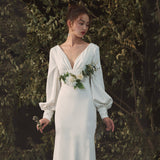 Light Wedding Dress 2026 Summer New Brides Neatly Bridal Dress Simple Long Sleeve Wedding Small Dress Girl HZ0517