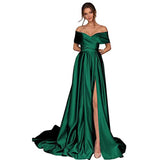 One-Word Shoulder Drag-Tailed Evening Dress Long Party Dress Dress Temperament Performance Suit HZ0517