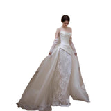French Lace Light Wedding Dress With Thin Bridal Yarn Temperament Small Tail Light Luxury White Fishtail Dress HZ0517