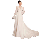 French Light Wedding Dress 2026 New Long-Sleeved Bride Super Fairy Morning Dress Go Out Yarn Temperament Small Tail Dress HZ0517