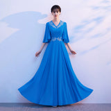 Blue Grand Choir Performance Costume Femininity Elegant Long Dress Stage Presided Over The Competition Dress Performance Costume HZ0517