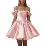 New Word Shoulder Ball Evening Dress 2026 Summer Short Foldless Shoulder-Free Party Adult Dress HZ0517