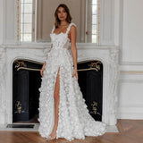 White Three-Dimensional Flower With Ball Dress 2026 New Elegant High Open Sexy Sleeveless Light Wedding Dress HZ0517