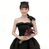 Black Evening Dress Studio Photo Theme Long Bra Light Luxury Niche Set Of Simple Heben Wind Small Black Dress HZ0517