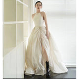 French-Style Seduced Light Wedding Dress Bride Simple Hanging Neck Dress Mori Travel To Shoot Super Fairy White Yarn Evening Dress HZ0517