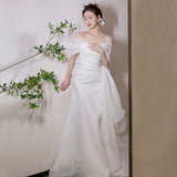 French Word Shoulder Light Wedding Dress 2026 Summer New Bridal Super Fairy Temperament Welcome Binsen White Yarn Woman HZ0517