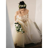 French Retro Light Wedding Dress 2026 New Bridal Sen Twilight Yarn Shooting Exterior Small Tail Dress HZ0517