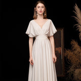 Solid Color Simple Light Wedding Dress 2026 New Temperament Of The Densified Wedding Dress Sen Thin Arm Morning Robe Evening Dress Woman HZ0517
