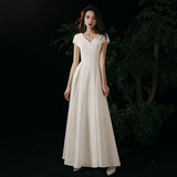 White Adult Evening Dress Dress 2026 New Summer Banquet Temperament Registration Engagement Evening Dress Morning Dress HZ0517