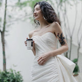 Morning Robe Light Wedding Dress Short Sexy Bosom Out Yarn Exterior Travel French Birthday License Small White Dress HZ0517