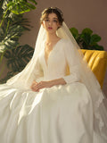 French Light Wedding Bridal Temperament Simple Retro Thin Nest Long Sleeve V Lord Wedding Dress HZ0517