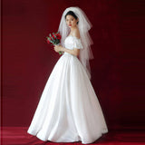 French-Style Linden Light Wedding Dress 2026 New Word Shoulder Simple Thin Princess Go Out To The Yarn Series Net Red Model HZ0517
