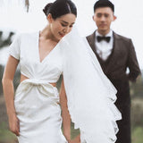 Simplicity V-Necked French Light Wedding Dress 2026 Spring New Bride Welcome Simple Thin Travel Dress HZ0517