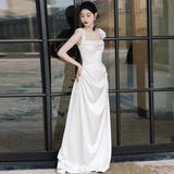 One-Word Shoulder Sling Ribbon With A Ribbon Light Wedding Dress Temperament Simple Bride Niche Light White Fishtail Go Out Dress Dress HZ0517